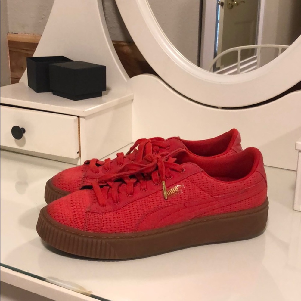 Puma basket platform woven sneakers